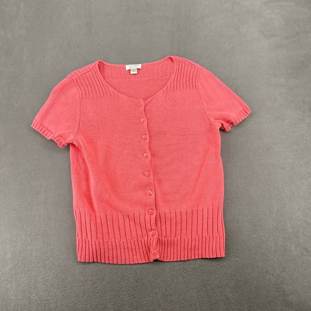 Christopher & Banks Womens Coral Pink Short Sleeve Button Front Cardigan Size M